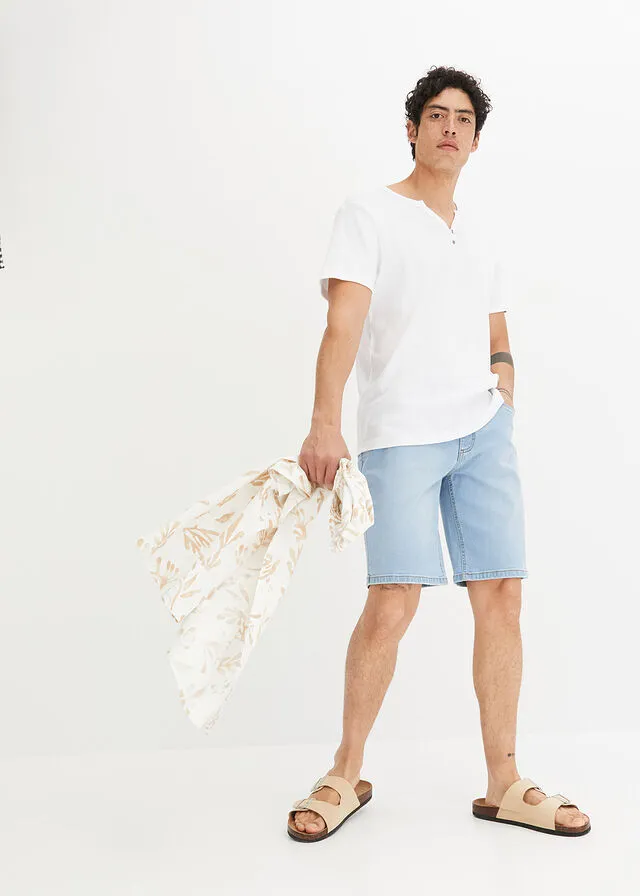 Bermudas vaqueras elásticas con corte normal (2 unidades) Denim claro + sarga blanca